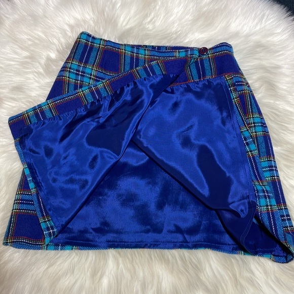 #0071 NEW YORK & CO Wool Blend Blue Plaid Wrap Skirt Mini-4 - Picture 4 of 10
